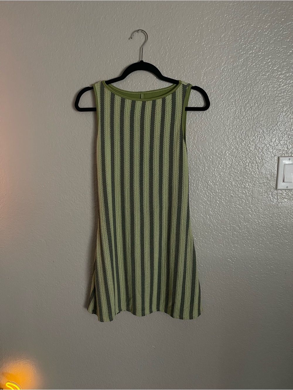 SHEIN Olive and Dark Green Striped Sleeveless Mini Dress